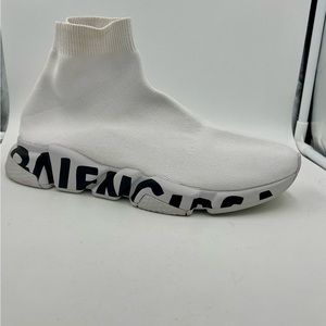 Mens Balenciaga US 9 EU 42 Speed LT Graffiti Light Grey Black Knit Sock Sneaker